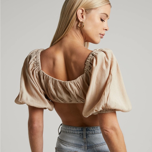 Showpo Dhalia maxi skirt and matching crop top set tan US 4 small - Picture 6 of 6